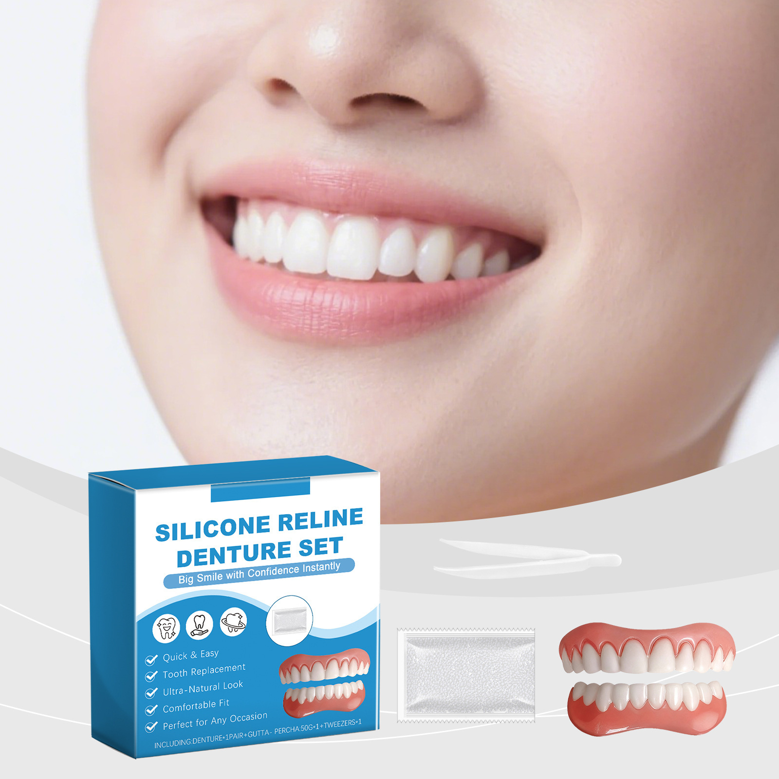 Denture Full Set Over Gums Kit - Full Cover Adhesive 评论和价格